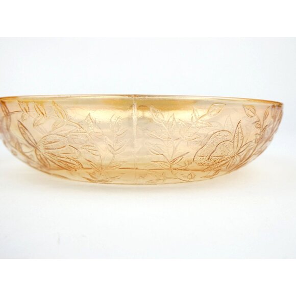 Jeanette Floragold Vintage Iridescent Amber Leaf Pattern Glass Bowl With Handle - Picture 15 of 15
